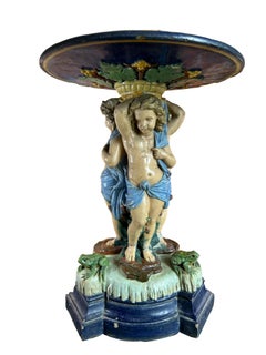 Large antique majolica centerpiece with putti and frog 19th
