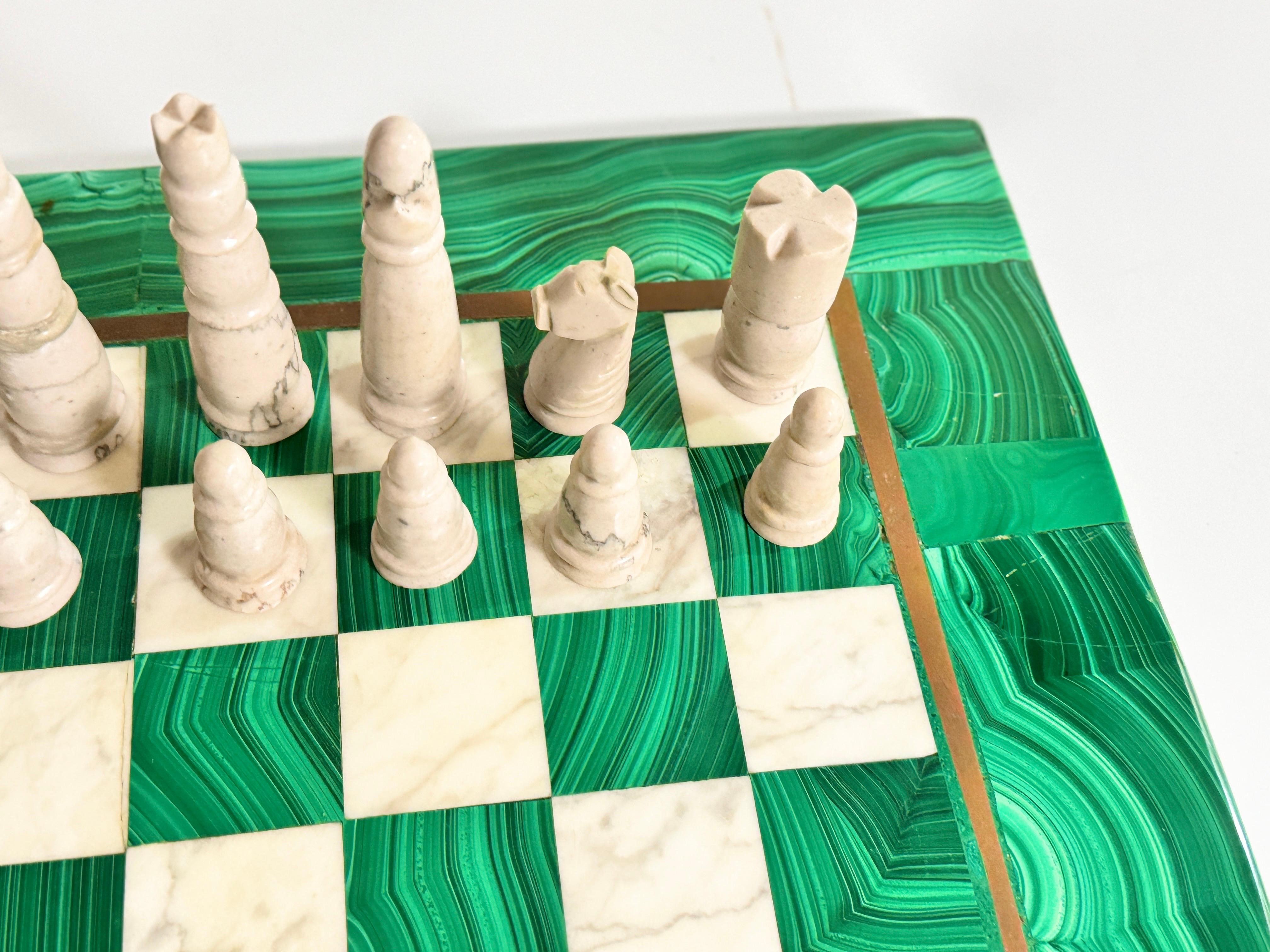Large Antique Malachite & Carrara Marble Chess Board Early 20th Century For Sale 1