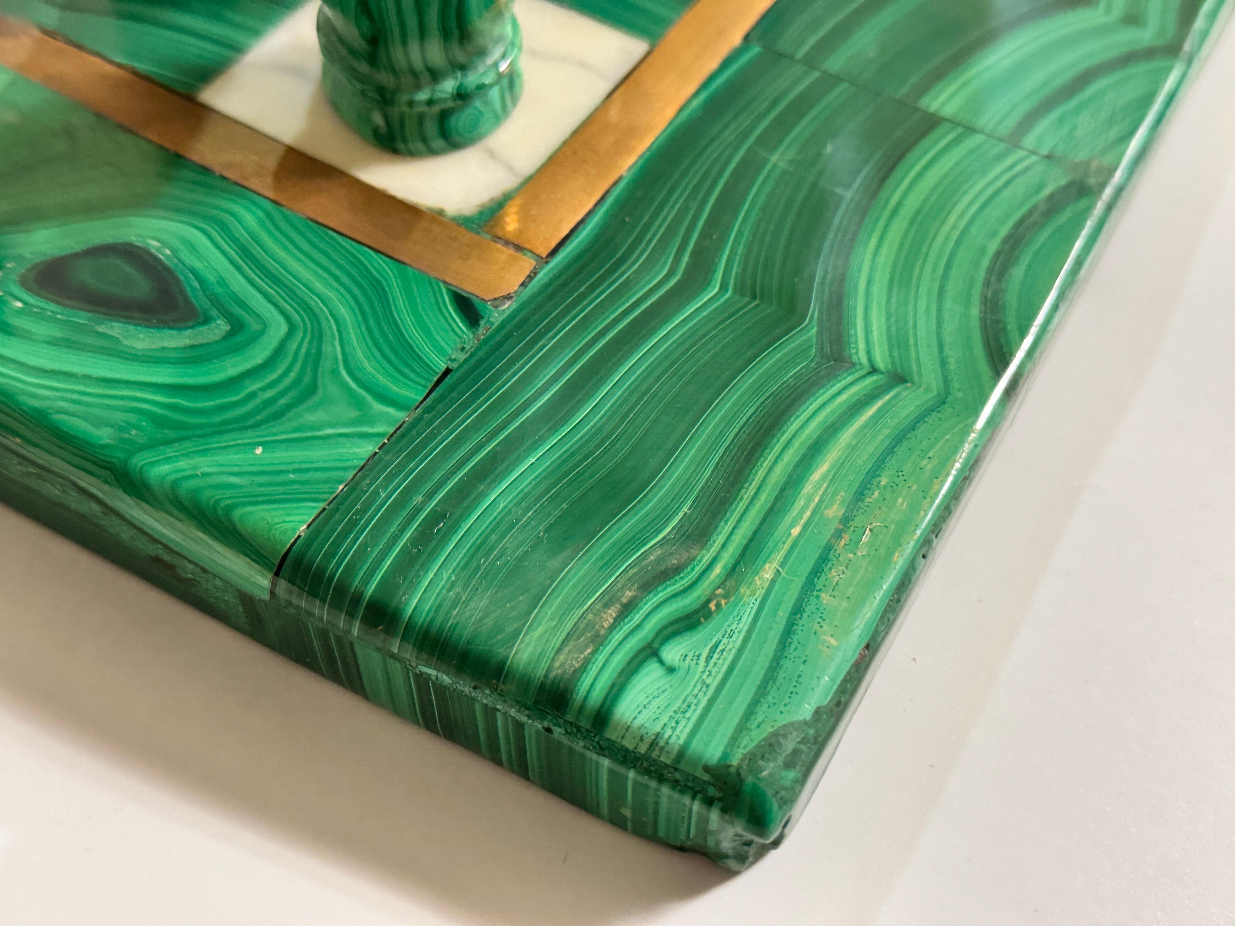 Large Antique Malachite & Carrara Marble Chess Board Early 20th Century For Sale 3