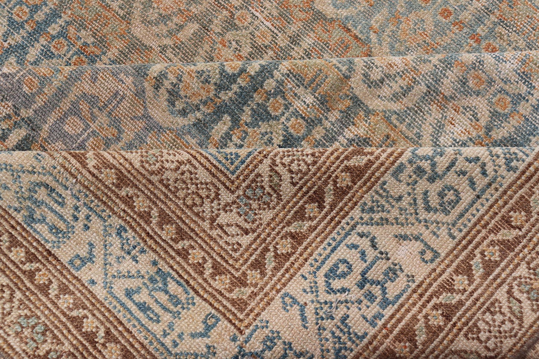 Large Antique Malayer Persian Gallery with All over Paisley Design with Lt. Blue For Sale 11