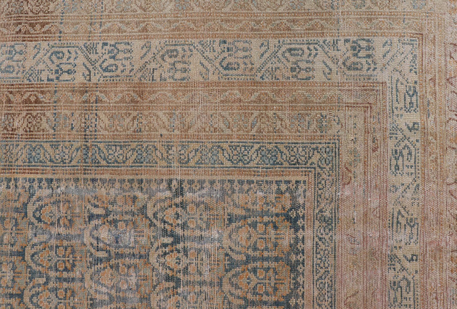 Hand-Knotted Large Antique Malayer Persian Gallery with All over Paisley Design with Lt. Blue For Sale