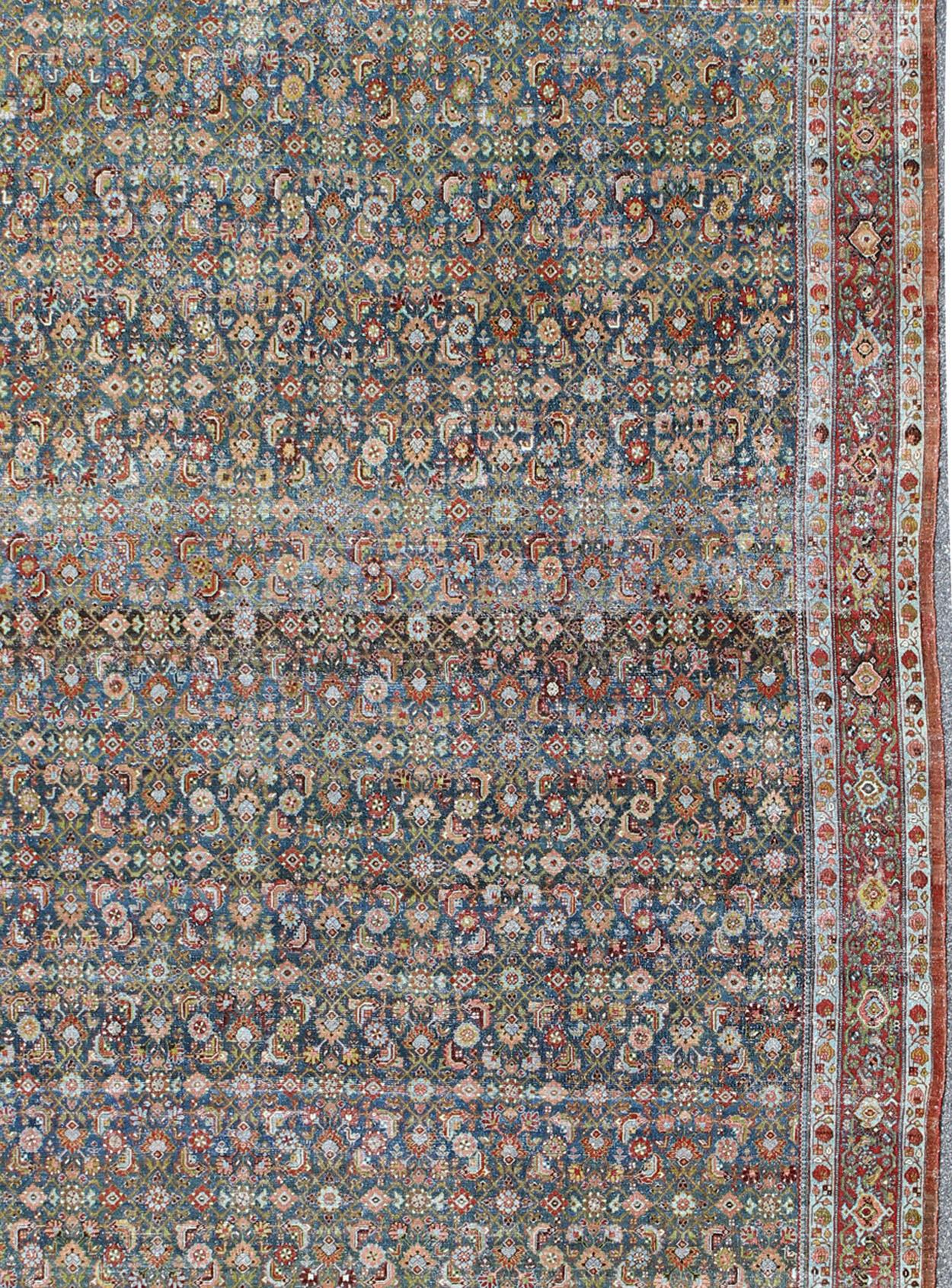 20th Century Large Antique Malayer Rug with Herati Pattern in Blue, Green, Teal and Red  For Sale