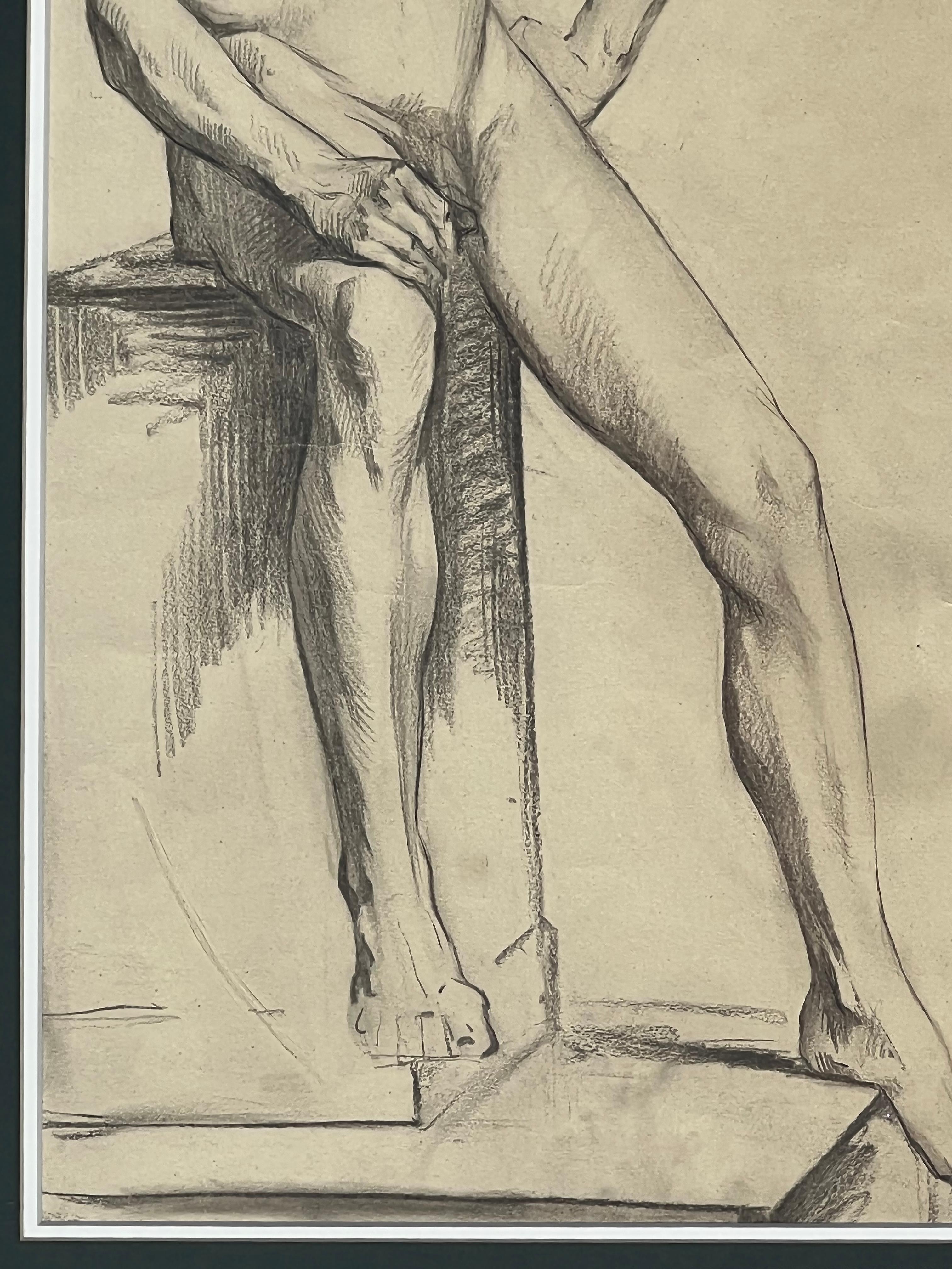 Große antike männliche Akt-Kunststudie, Zeichnung aus Paris, gerahmt in Italien im Zustand „Gut“ im Angebot in Miami, FL