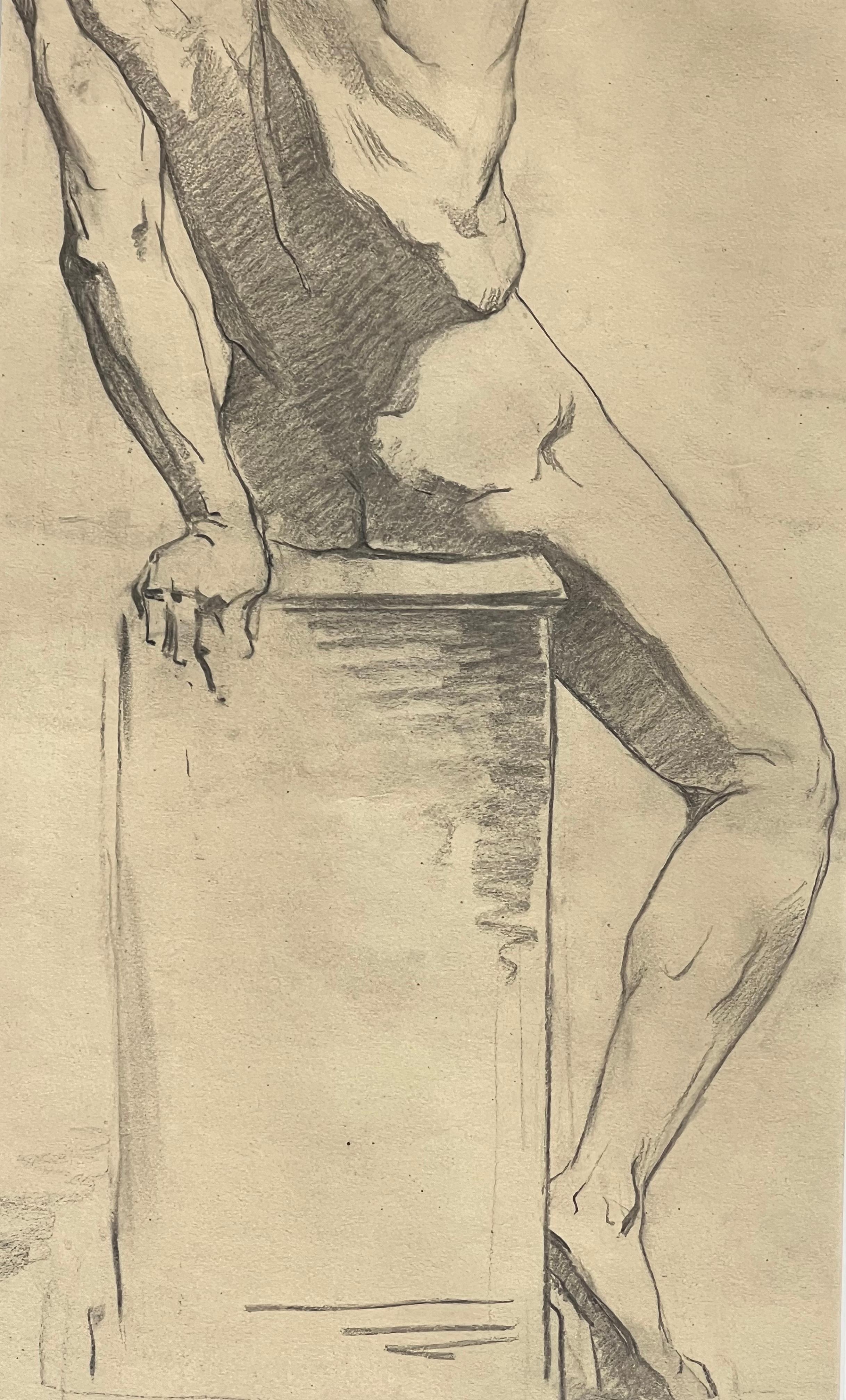 XIXe siècle Grand dessin d'étude d'un nu masculin ancien de Paris, encadré en Italie en vente