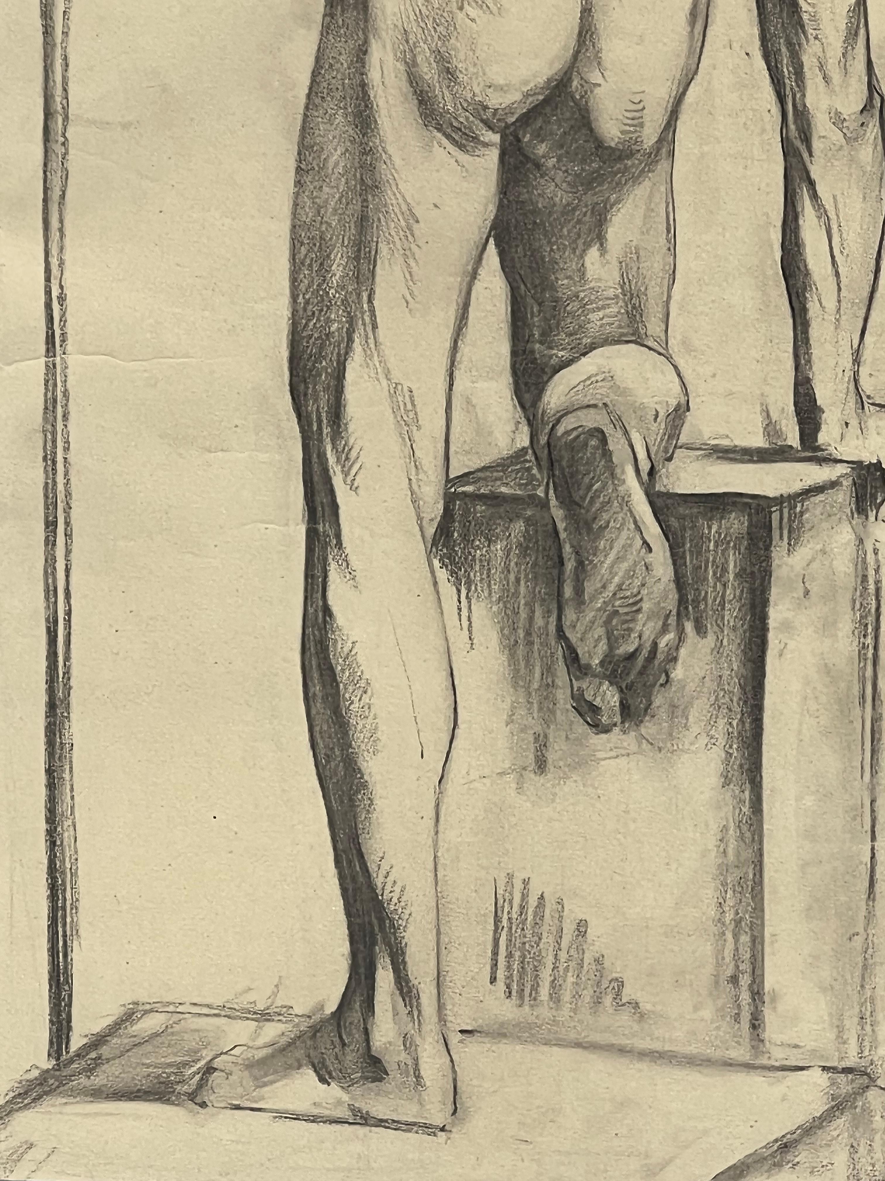 Grand dessin d'étude d'un nu masculin ancien de Paris, encadré en Italie en vente 1