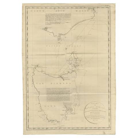 Large Antique Map of Bass Strait, Tasmania, Australia by Cook, 1803