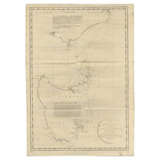 Large Antique Map of Bass Strait, Tasmania, Australia by Cook, 1803