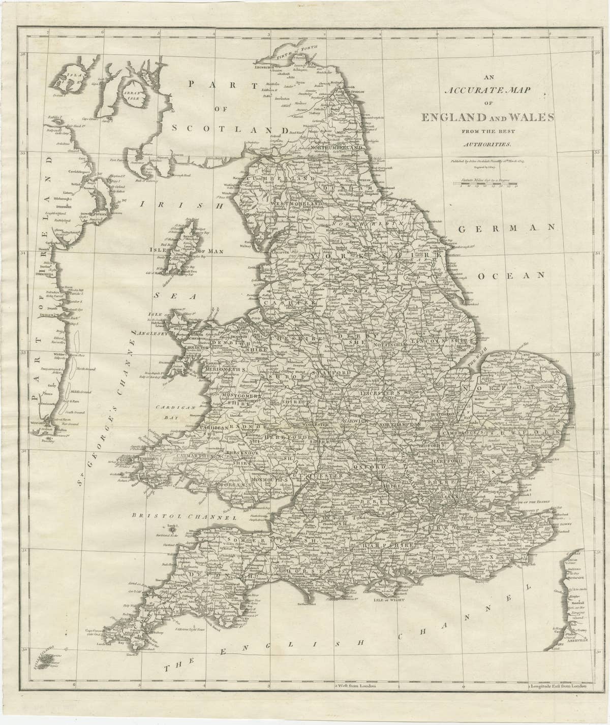 Large Antique Map of England and Wales