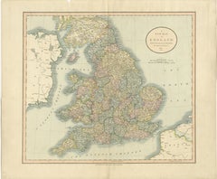 Large Antique Map of England Hand Colored by Counties