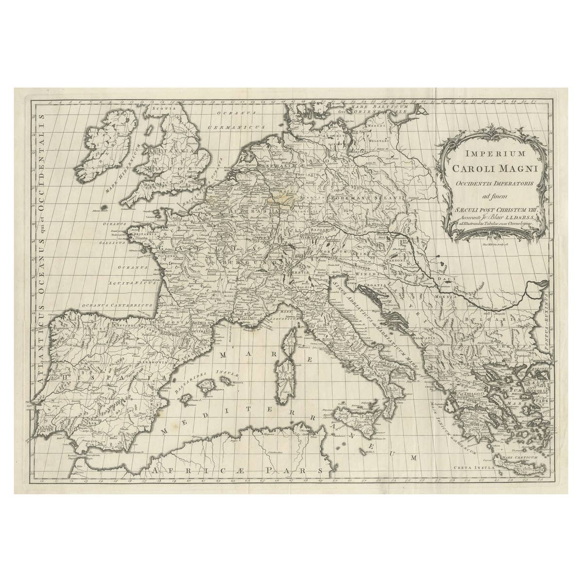 Antique Map of Europe by T. Kitchin, Charlemagne's Empire, Circa 1779