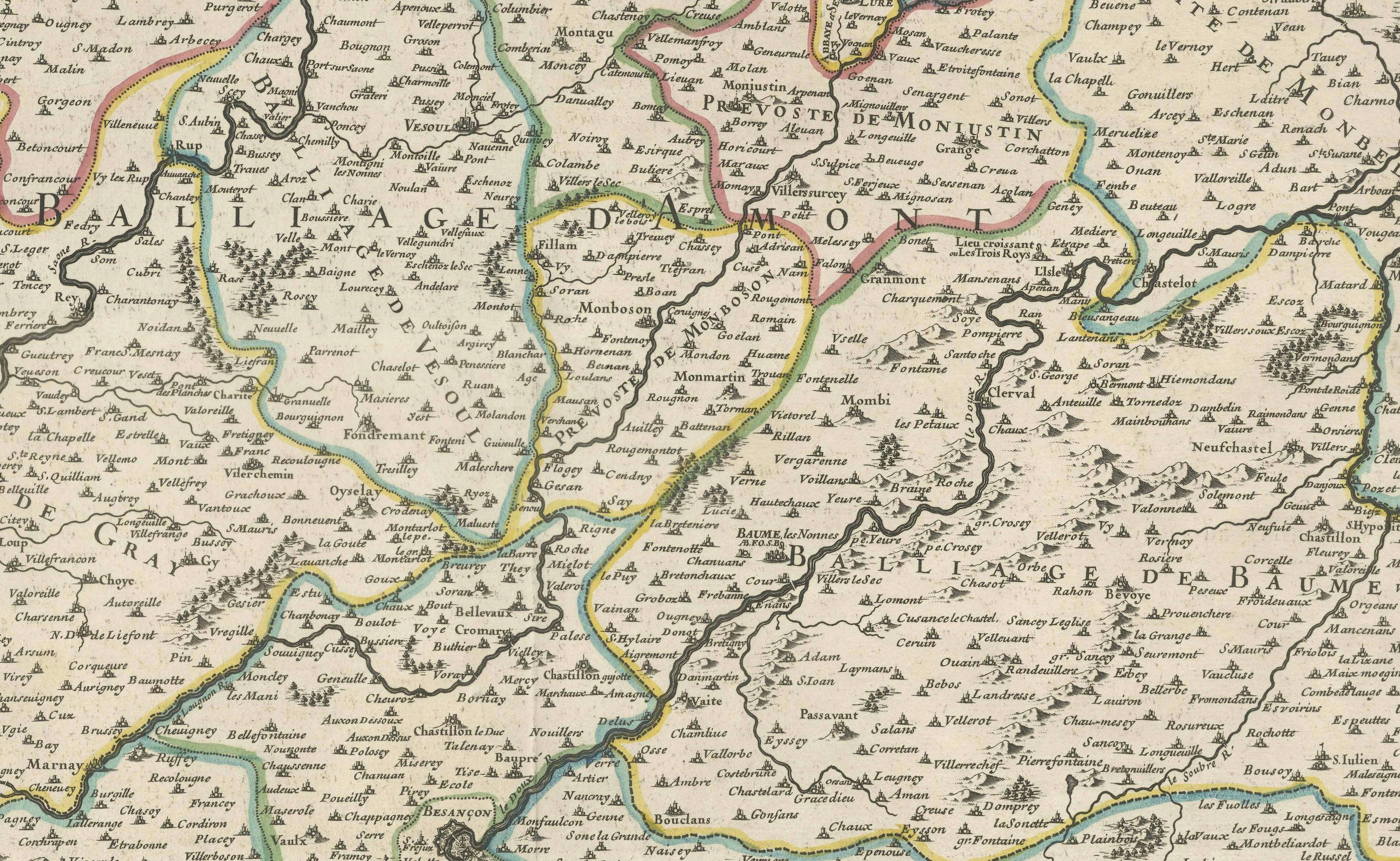 Carta geografica antica della Franca Contea - 