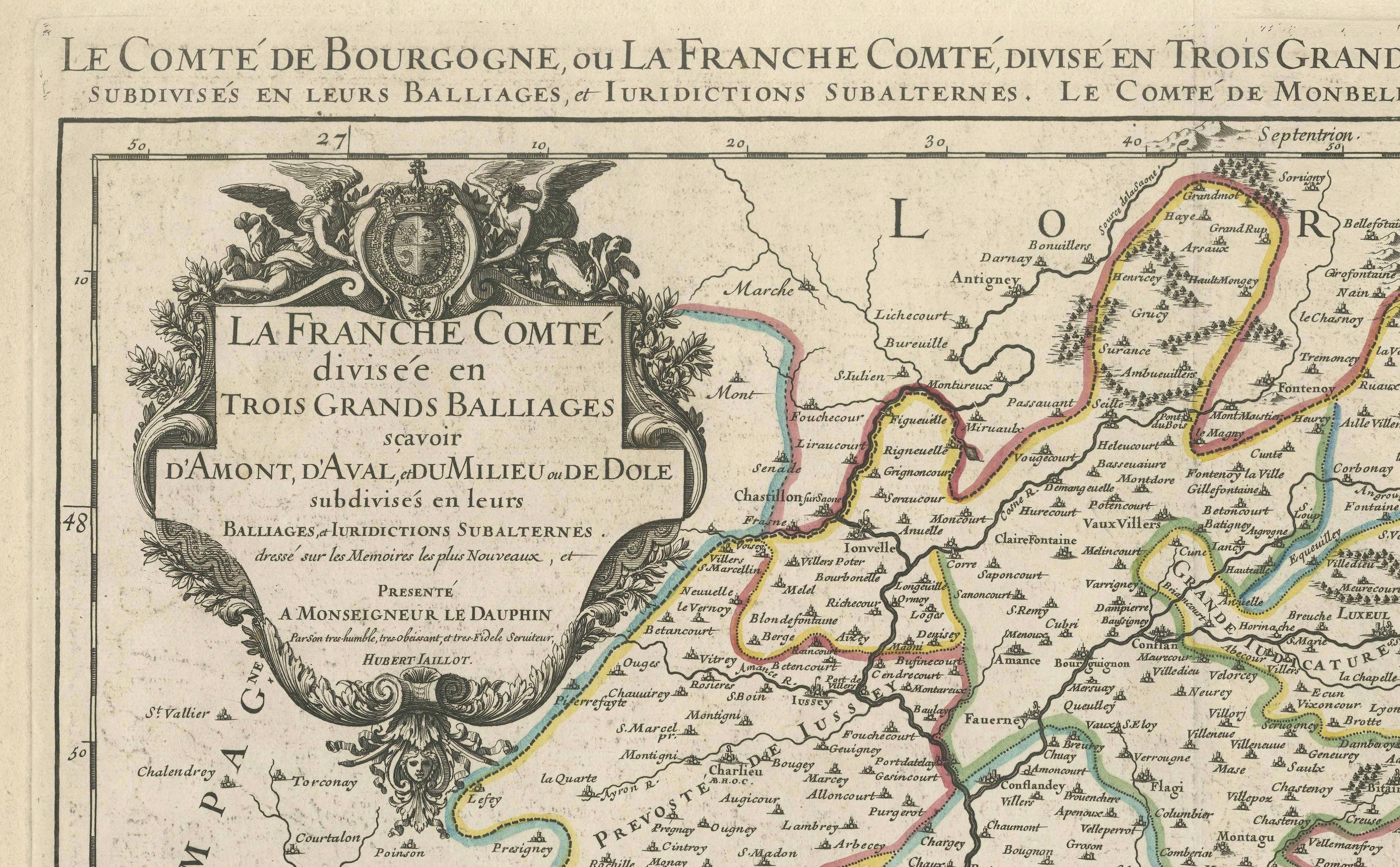Carta Grande mappa antica della Franca Contea - Divisa in tre bailliages storici 1681 in vendita
