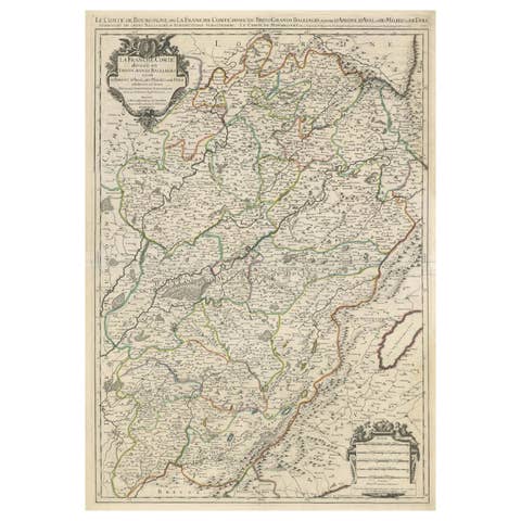 Large Antique Map of Franche-Comté – Divided into Three Historic Bailliages 1681
