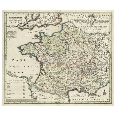 Large Antique Map of Gaul under Roman Rule, ca.1760