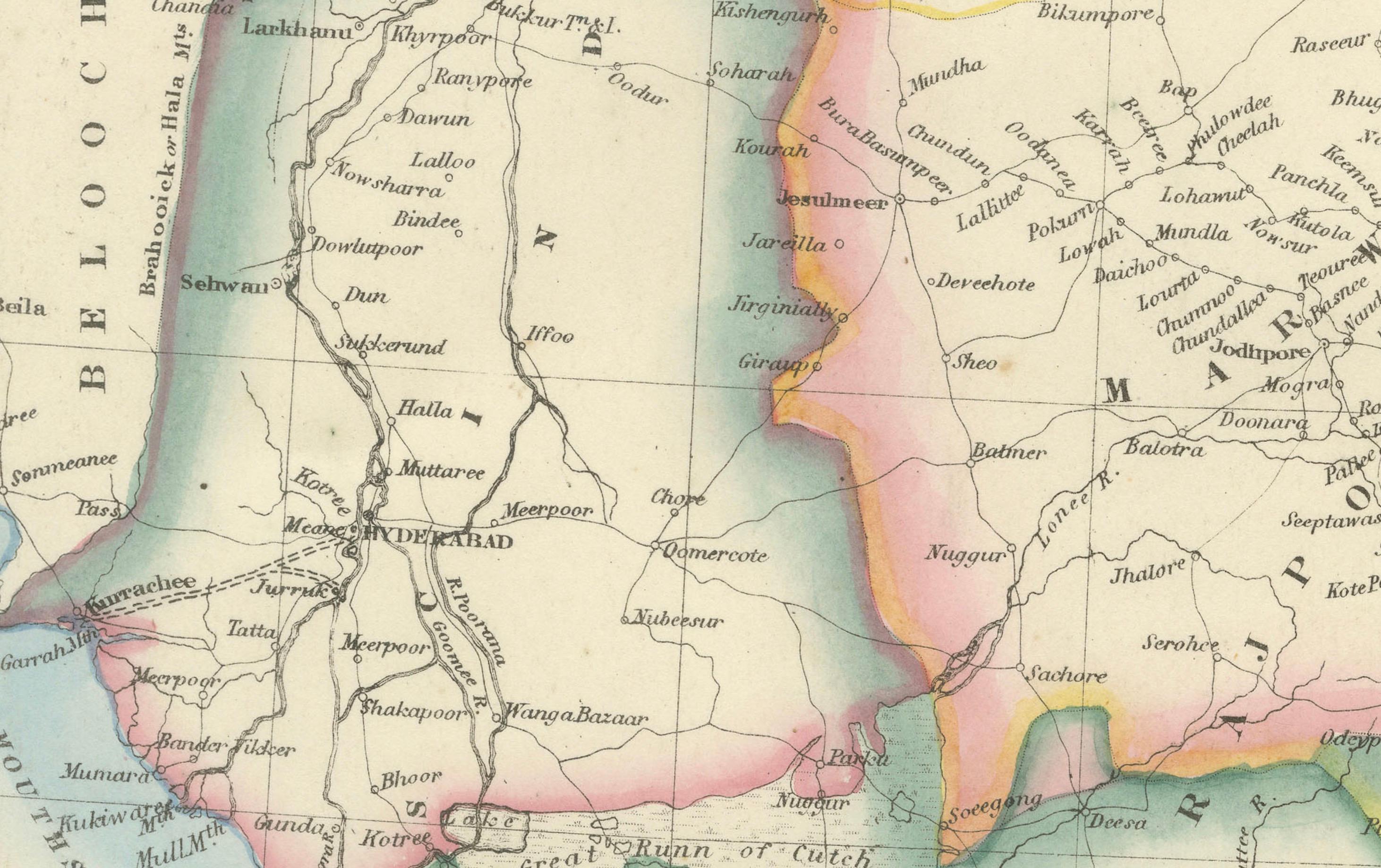 English Large Antique Map of India – Post Roads and Dak Stations by James Wyld, c.1855 For Sale