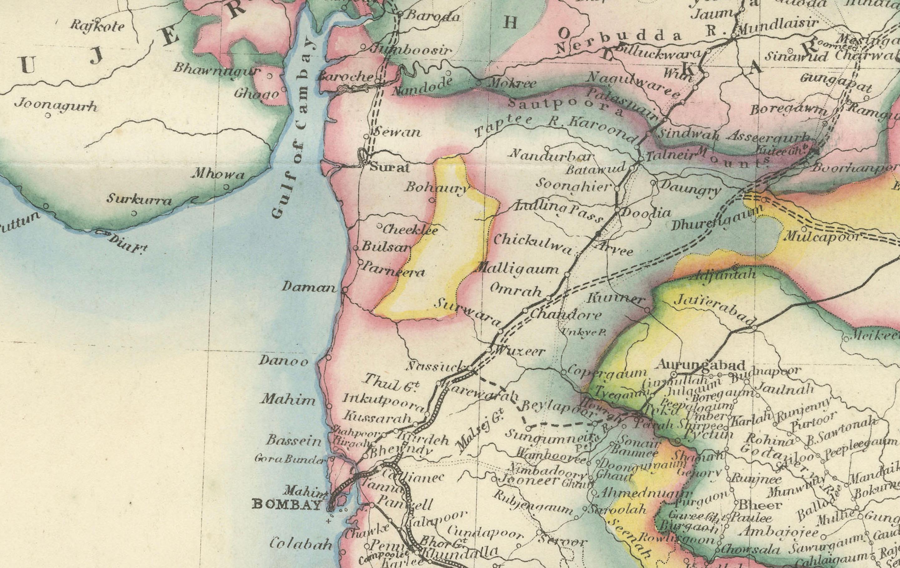 Engraved Large Antique Map of India – Post Roads and Dak Stations by James Wyld, c.1855 For Sale