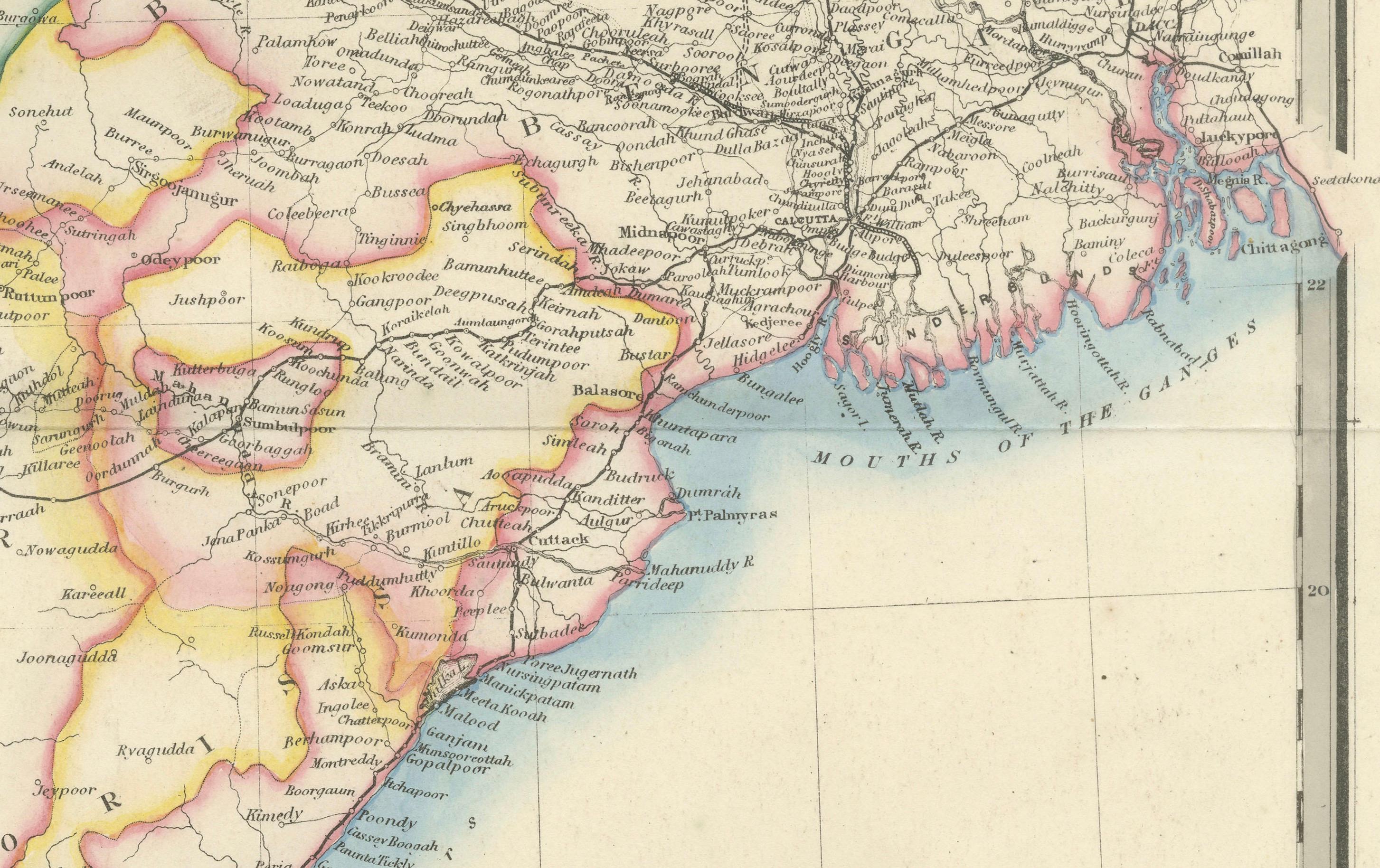 Large Antique Map of India – Post Roads and Dak Stations by James Wyld, c.1855 For Sale 2