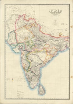 Grande carte ancienne de l'Inde - Post Roads and Dak Stations par A.I.James C., c.1855