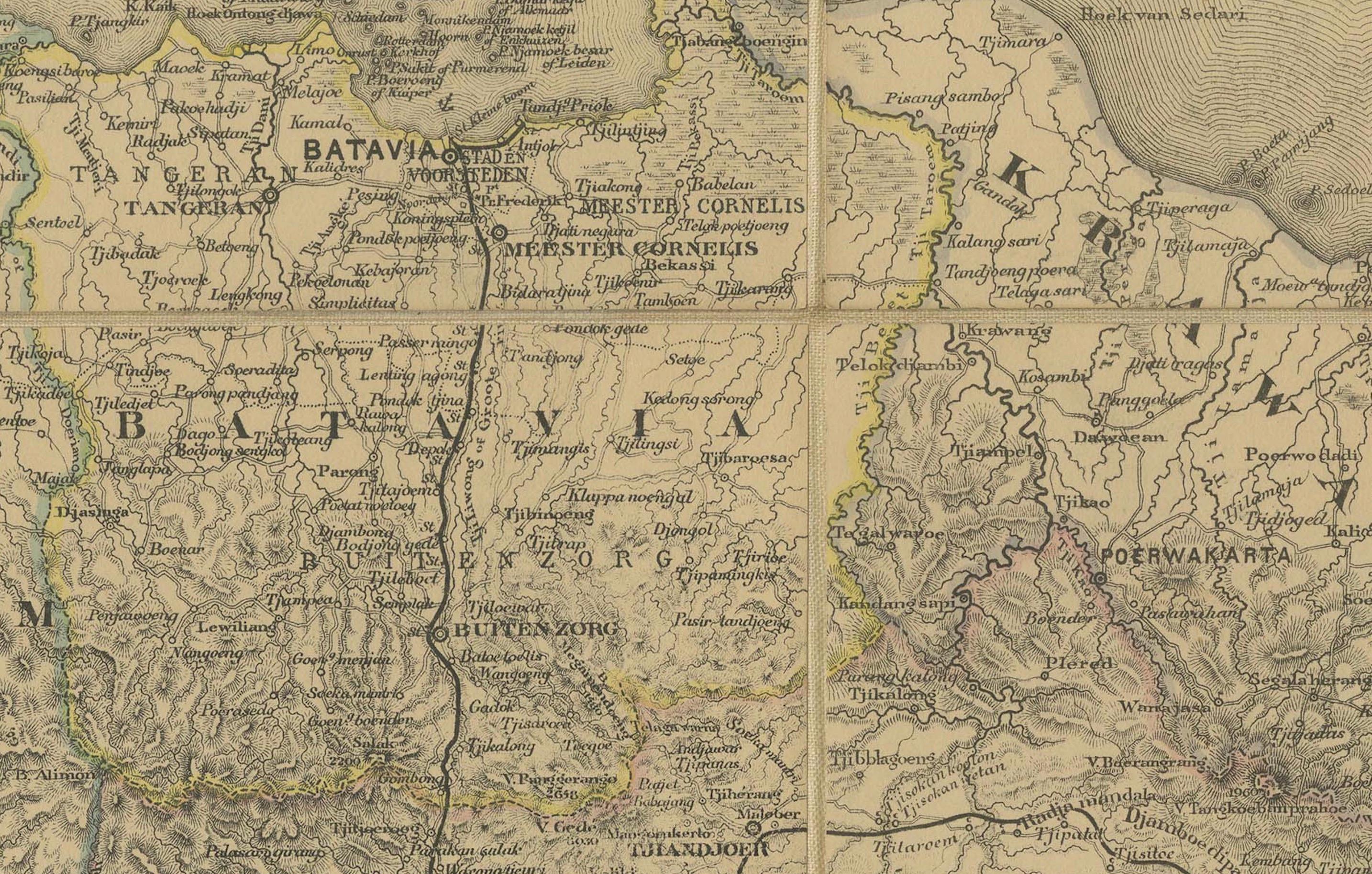 Late 19th Century Large Antique Map of Java & Madura with Batavia Inset, c.1870s Dutch East Indies For Sale