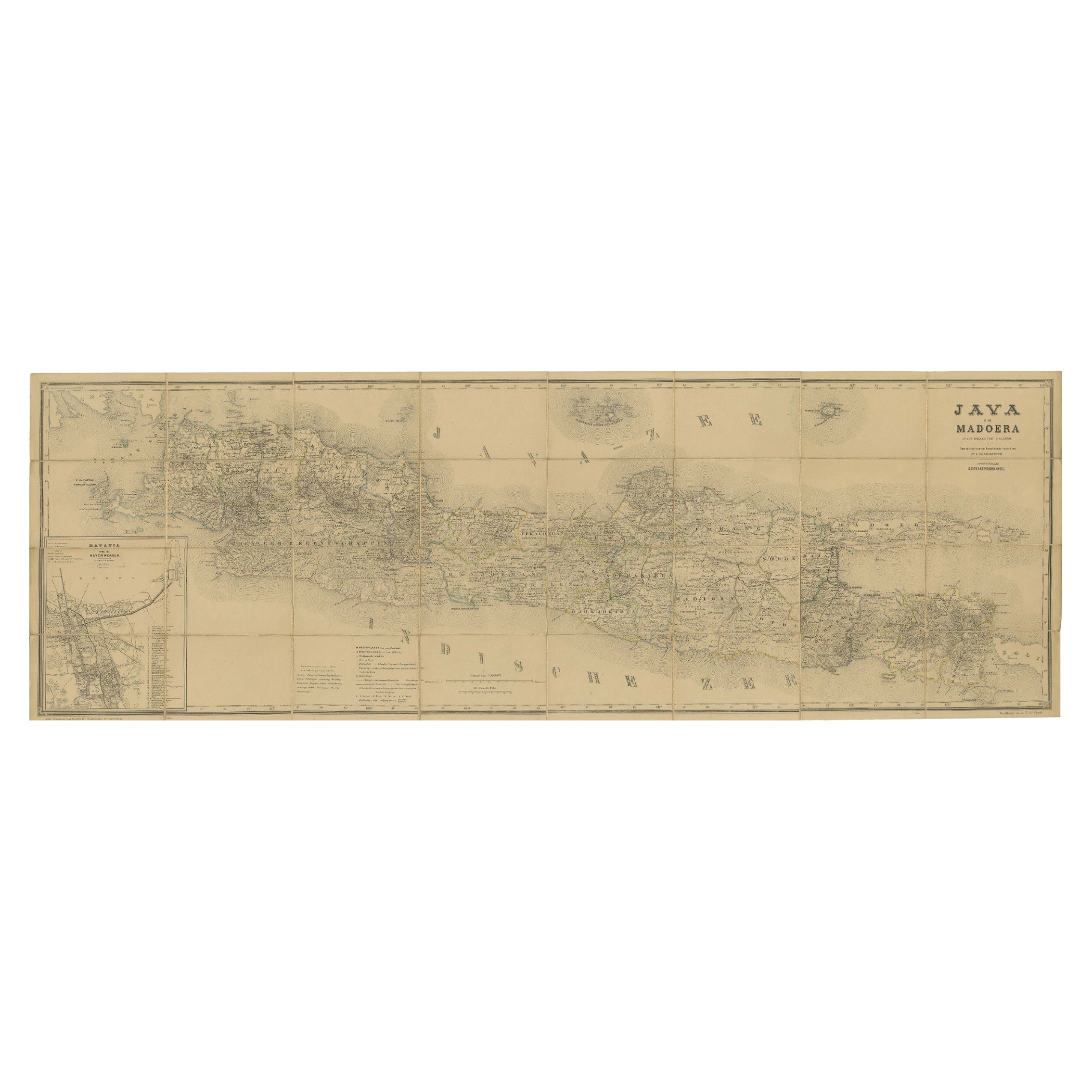 Large Antique Map of Java & Madura with Batavia Inset, c.1870s Dutch East Indies For Sale