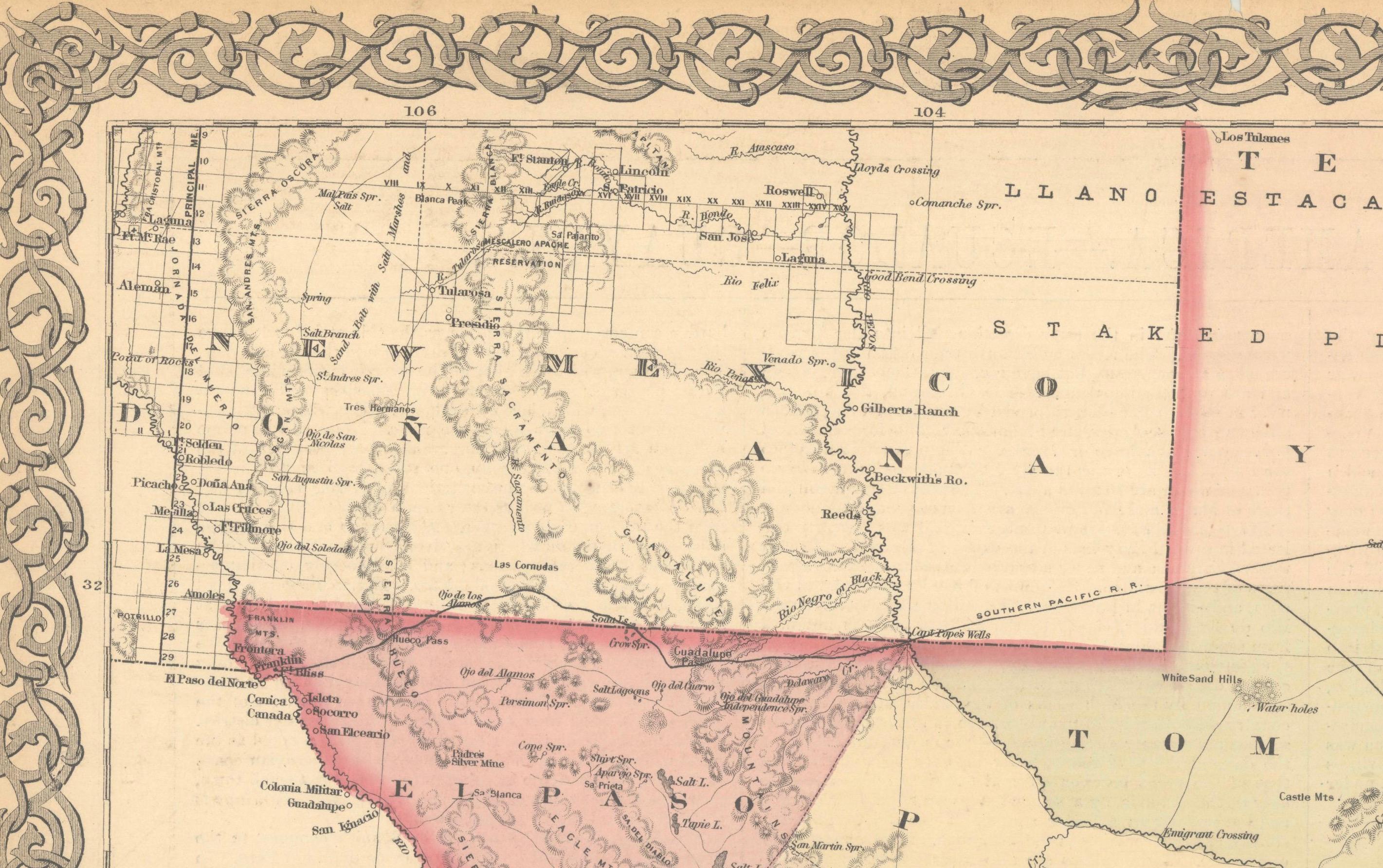 Gran mapa antiguo de Texas con mapas insertados de Panhandle y Bay, Colton, 1873 Grabado en venta