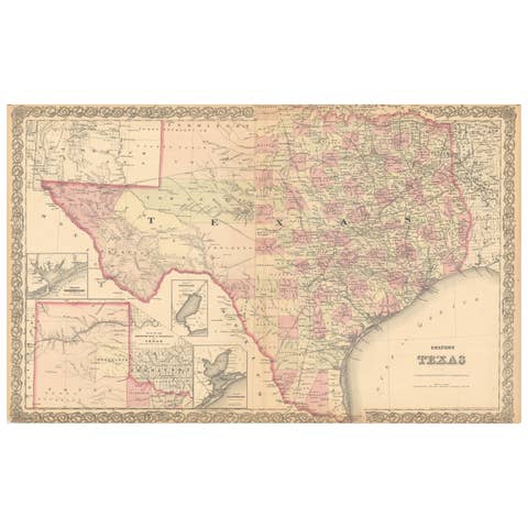 Large Antique Map of Texas with Panhandle & Bay Inset Maps, Colton, 1873