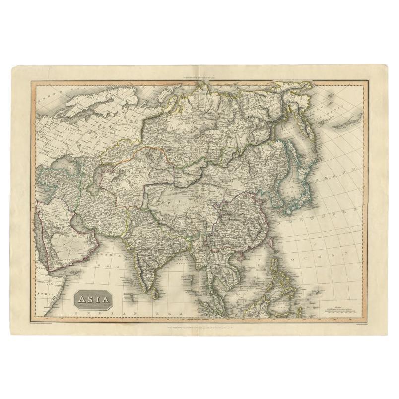 Large Antique Map of the Asian Continent, 1814 For Sale
