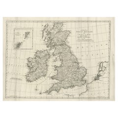 Grande carte ancienne des îles britanniques, avec incrustation des Orkneys et des Shetlands