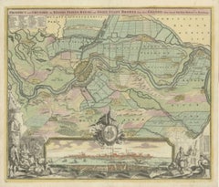 Antique Map of Bremen by J.B. Homann, Panoramic View, Circa 1720