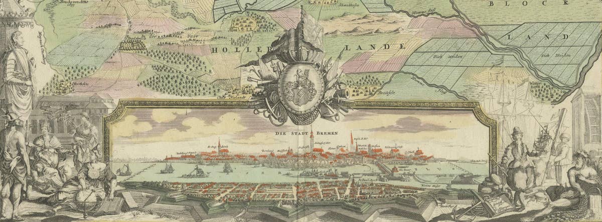 Antique Map of Bremen by J.B. Homann, Panoramic View, Circa 1720