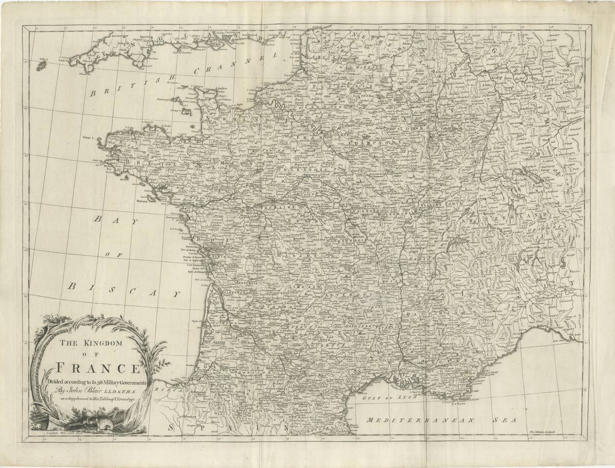 Antique Map of France by T. Kitchin, Engraved, Circa 1779