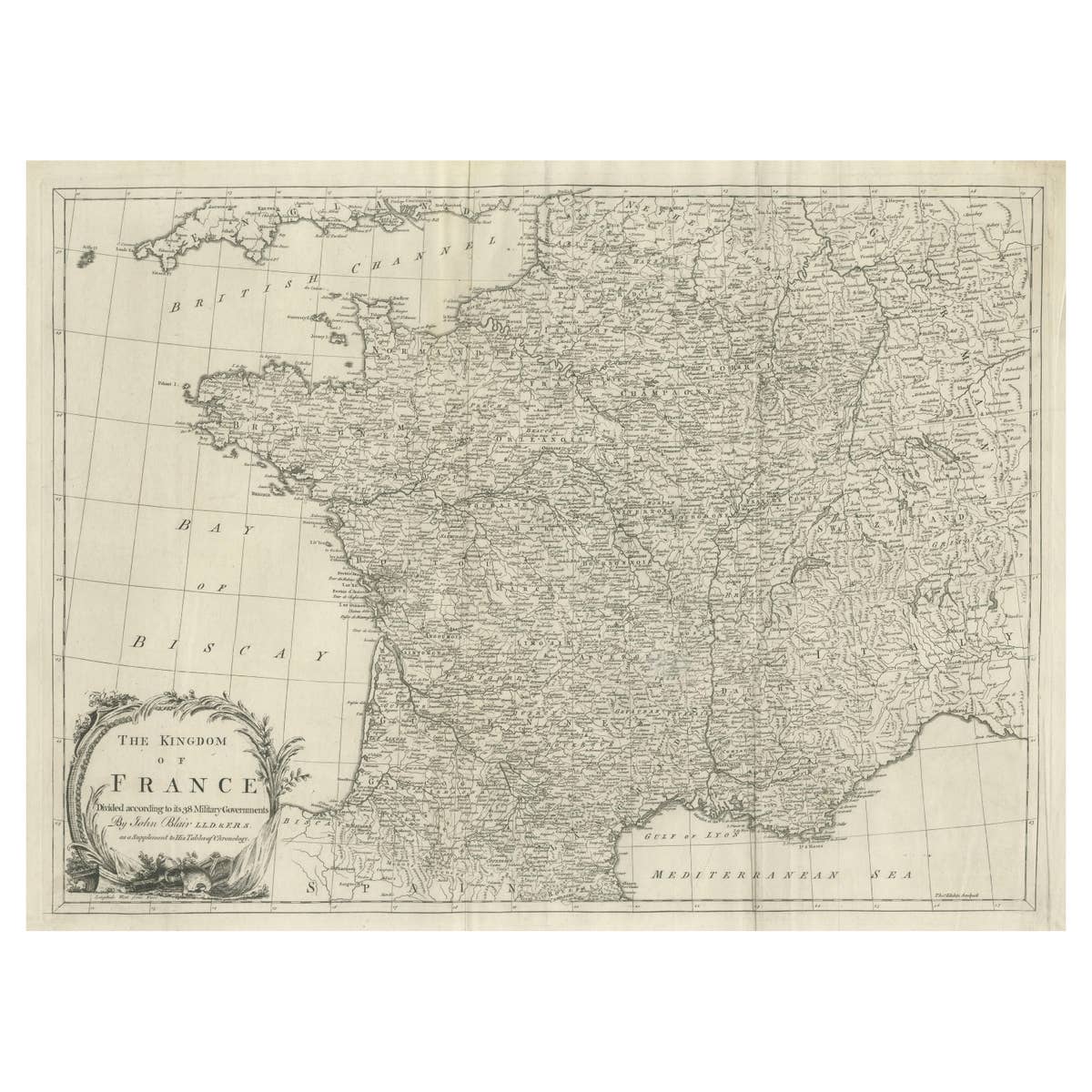 Antique Map of France by T. Kitchin, Engraved, Circa 1779