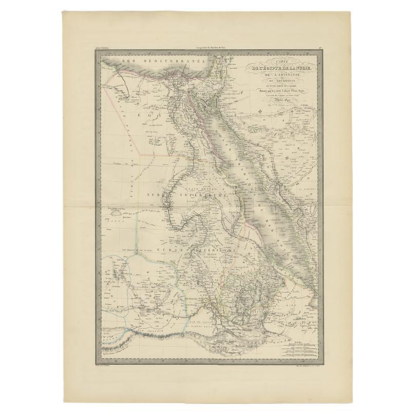 Large Antique Map of the Lower Nile Valley Including Egypt and Nubia, 1842 For Sale
