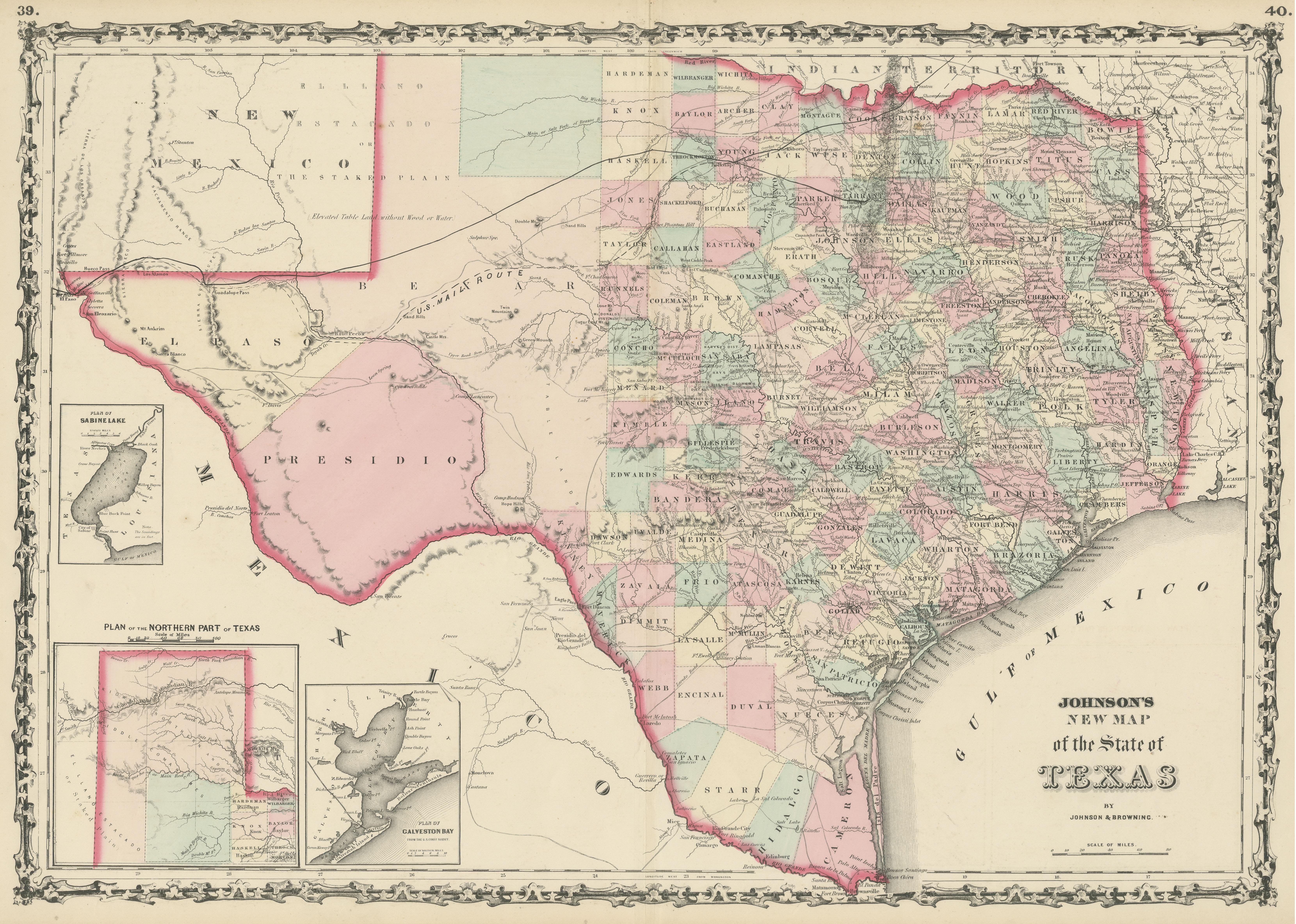 Grande carte ancienne de l'État du Texas, 1861 Bon état - En vente à Langweer, NL