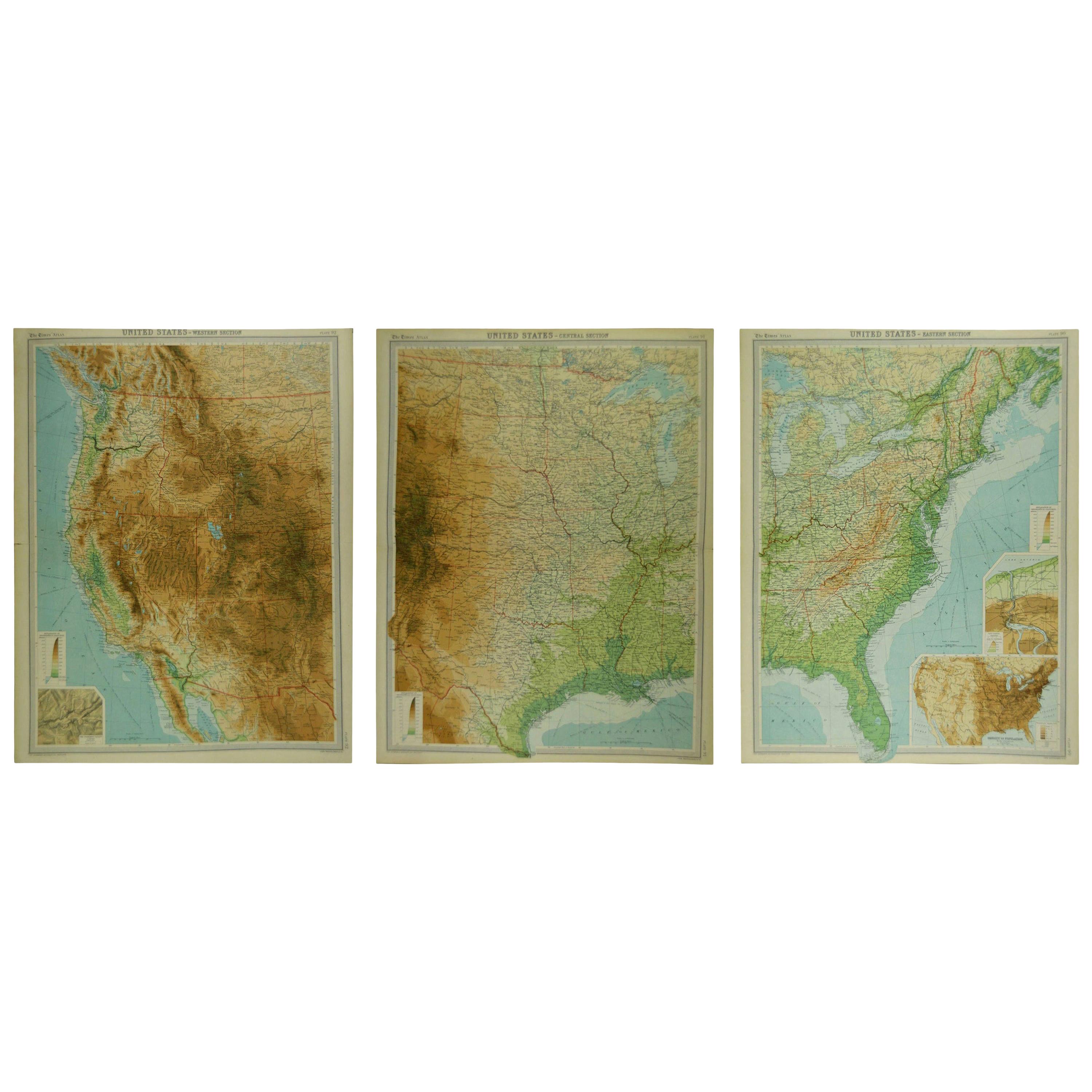 Great maps of Central USA, the West, the North East and the East.

Unframed

Original color

By John Bartholomew and Co. Edinburgh Geographical Institute

Published, circa 1920

The measurements given below are for one section.

Free