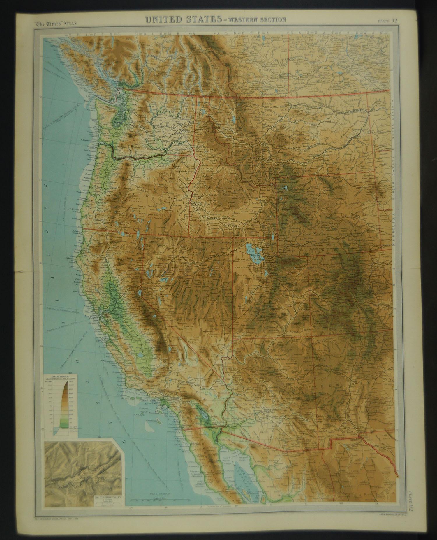 Great maps of Central USA, the West, the North East and the East.

Unframed

Original color

By John Bartholomew and Co. Edinburgh Geographical Institute

Published, circa 1920

The measurements given below are for one section.

Free