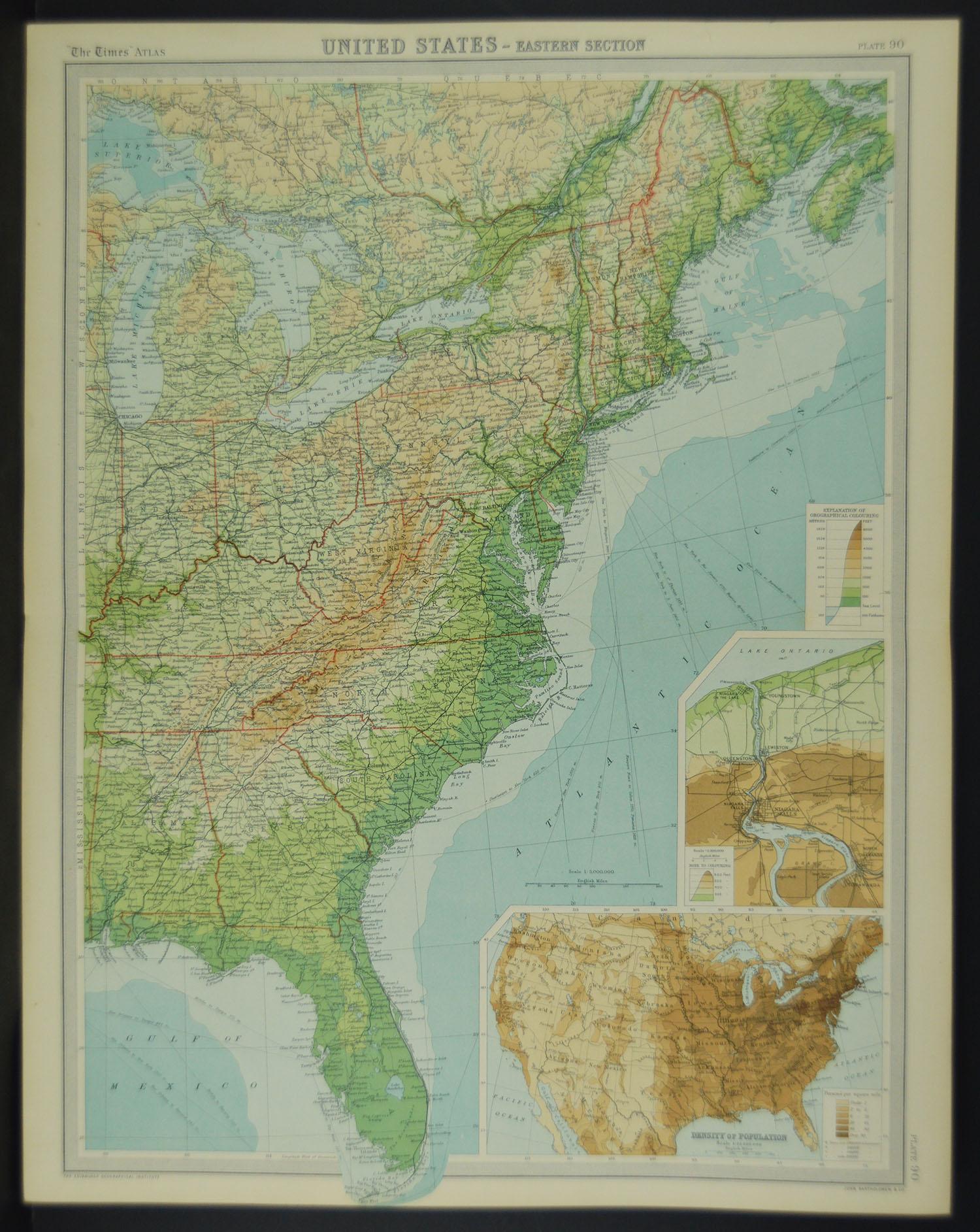 Large Antique Map of the United States, in 4 Sections In Good Condition In St Annes, Lancashire