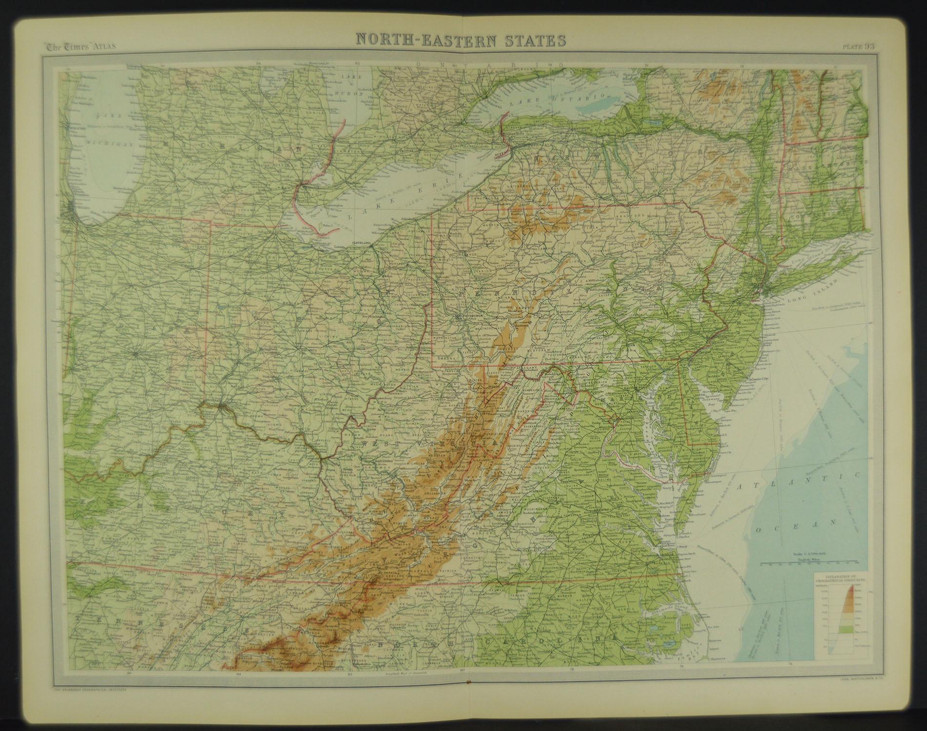 Early 20th Century Large Antique Map of the United States, in 4 Sections