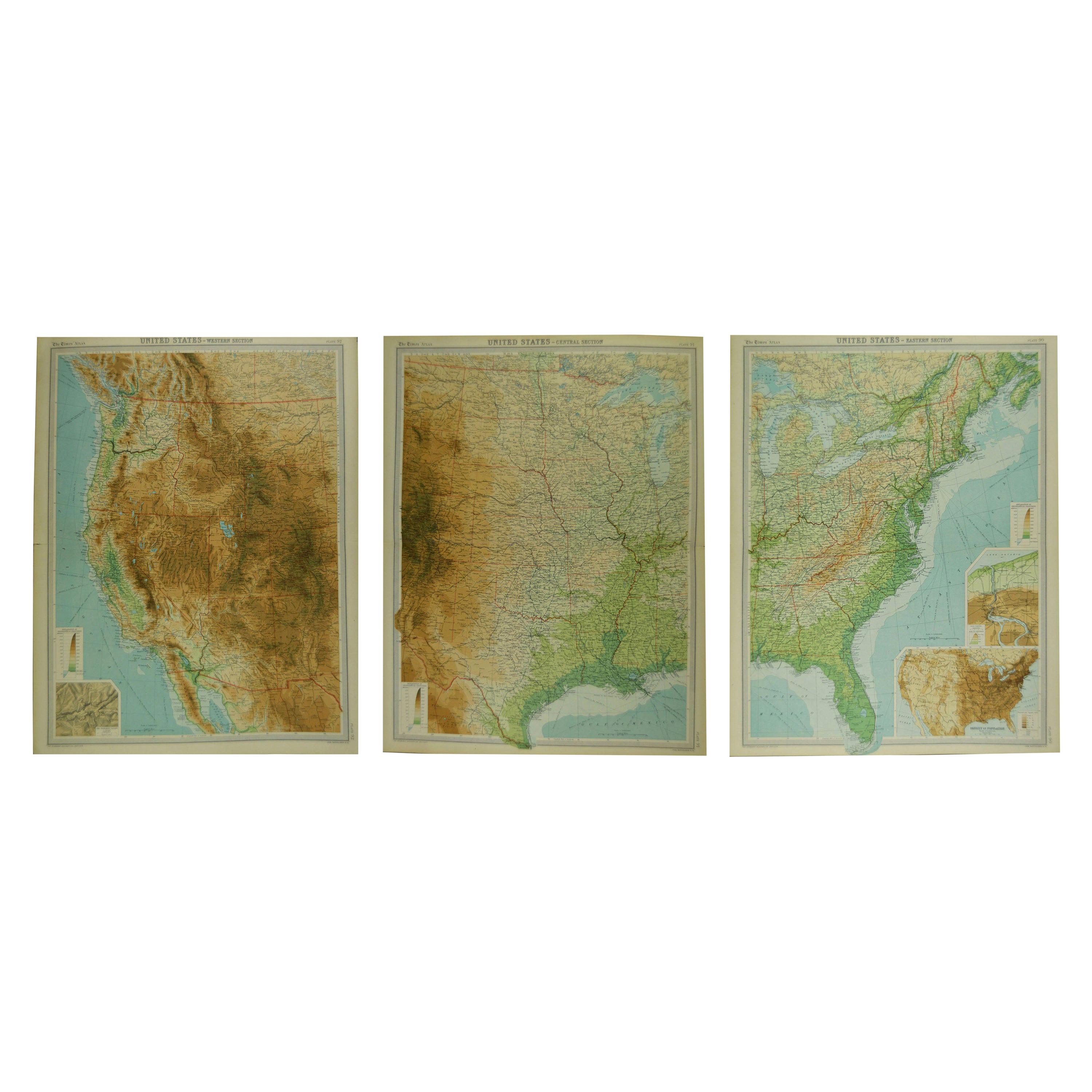 Large Antique Map of the United States, in 4 Sections