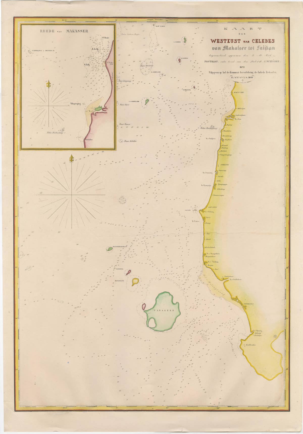 Large Antique Map of the west coast of Celebes, Sulawesi, Indonesia