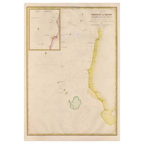 Large Antique Map of the west coast of Celebes, Sulawesi, Indonesia