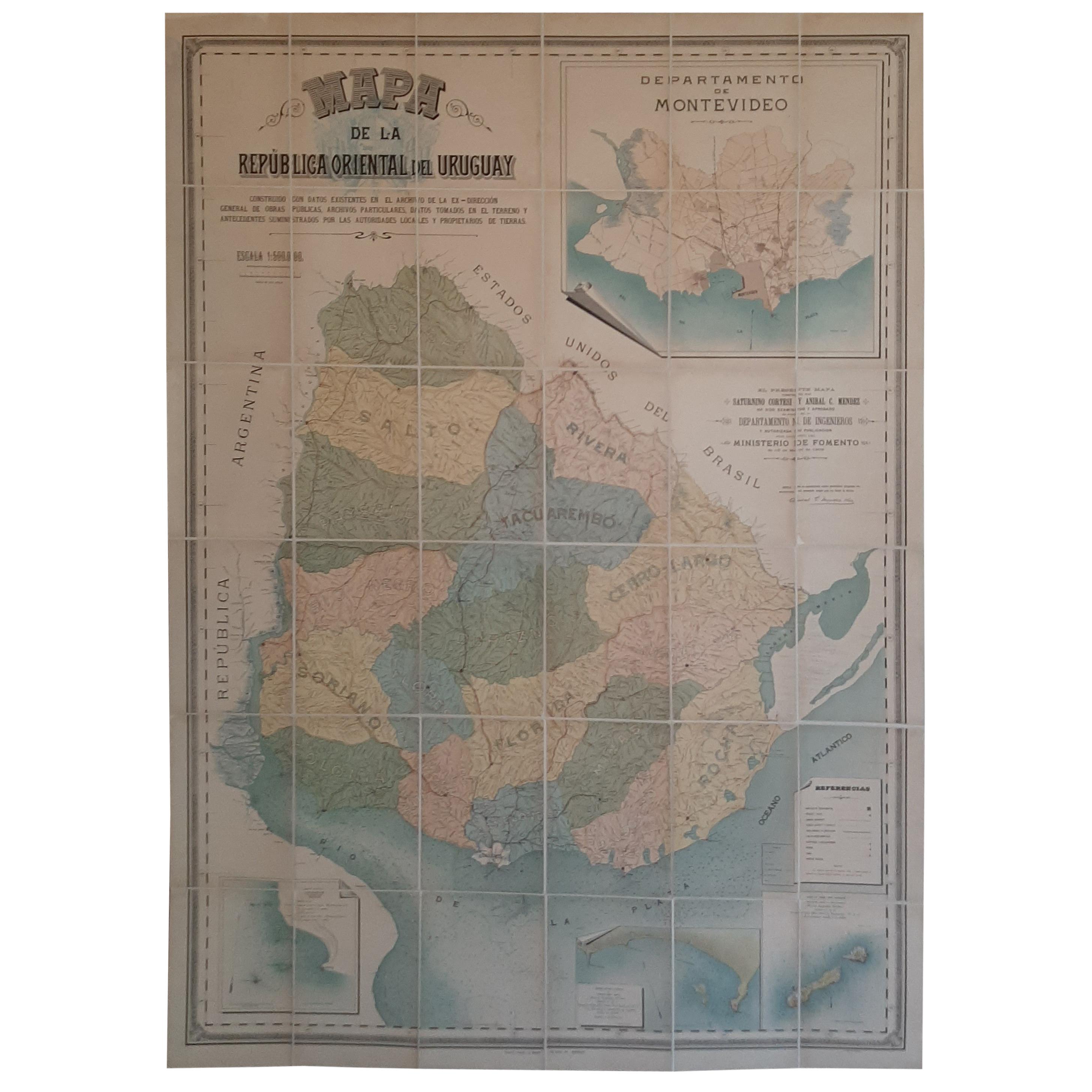 Chef-d'œuvre de Cortesi : une carte comprenante et autoritative de l' Uruguay, 1903