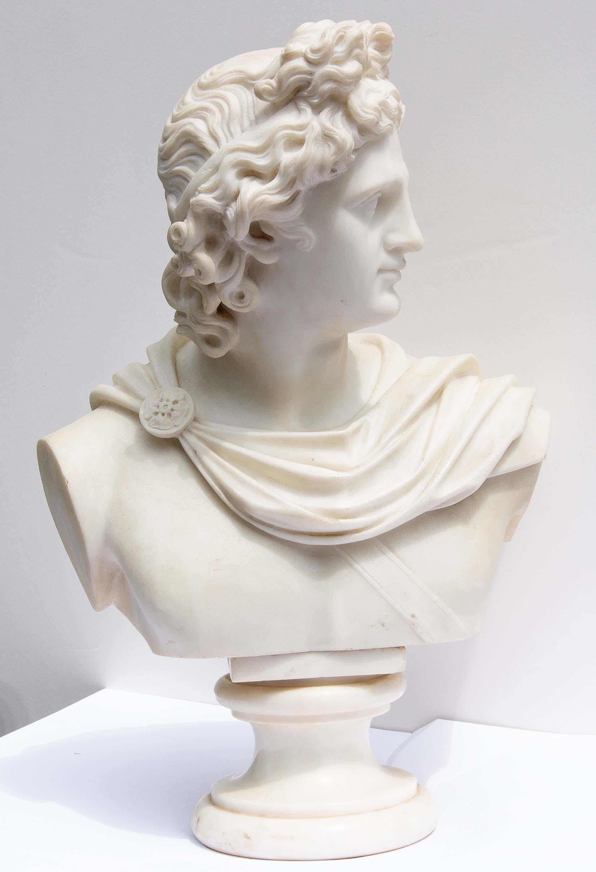 Antique bust of Apollo of Belvedere. Finely carved carrara marble. Mid-19th century. Italian.
Presented by Joseph Dasta Antiques



































































# nude male greek roman mercury statue sculpture