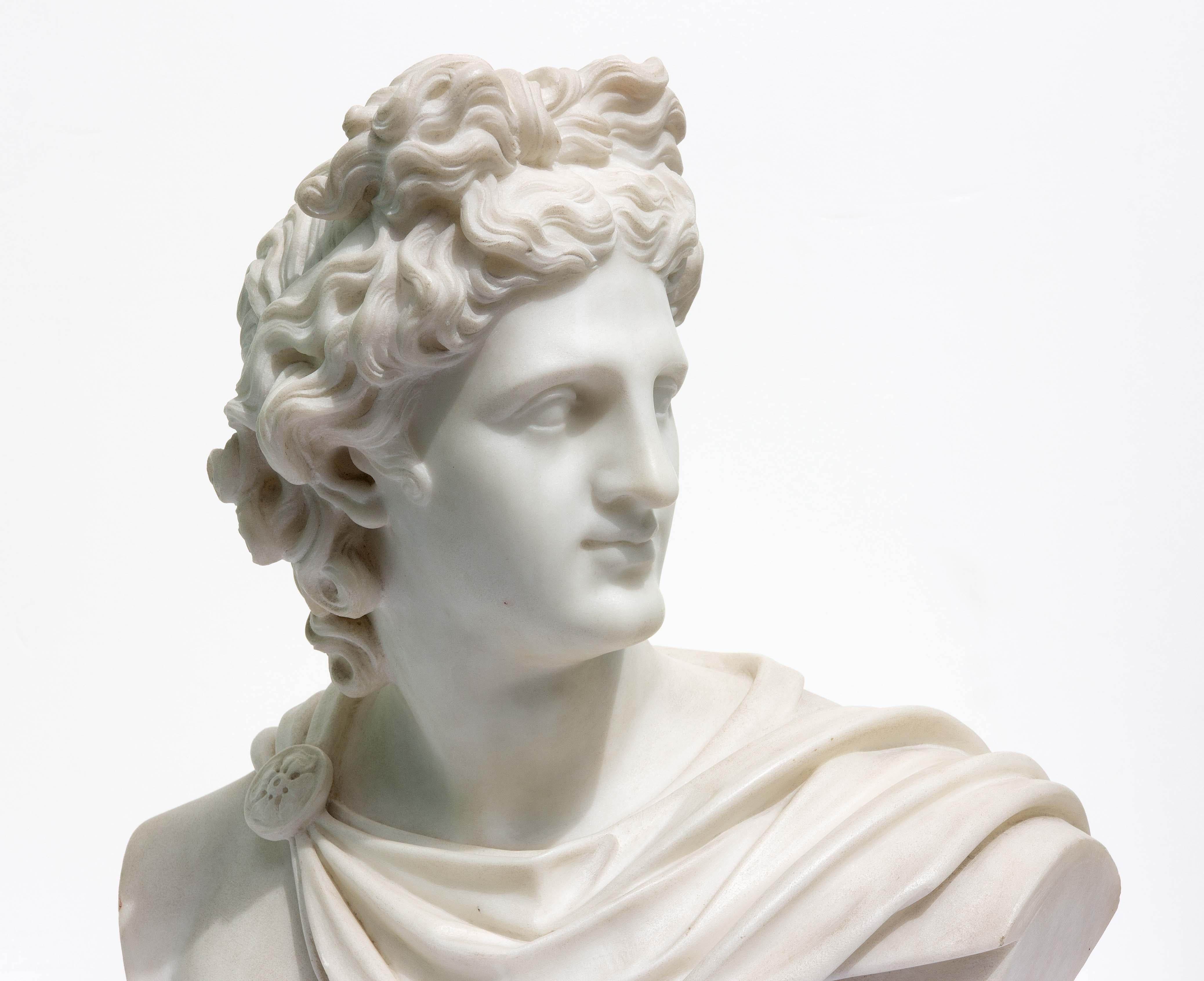 Romain classique Grand buste ancien en marbre d'Apollon de Belvédère, 19ème siècle en vente