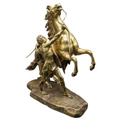 Grande statue française ancienne en bronze représentant un cheval marbré, victorienne, 1880