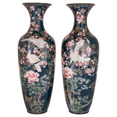 Large Antique Meiji Cloisonné Enamel Vases Japanese 19th Century Birds Flowers