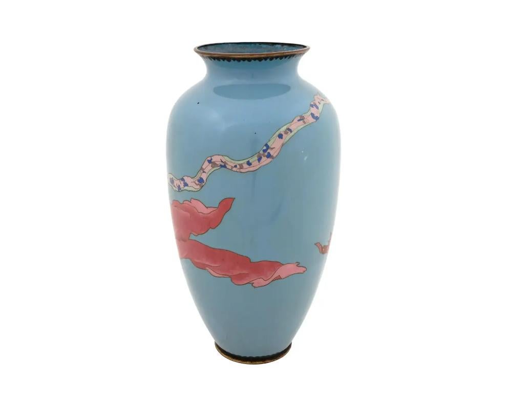 Cloissoné Large Antique Meiji Japanese Cloisonne Vase with Tennin For Sale