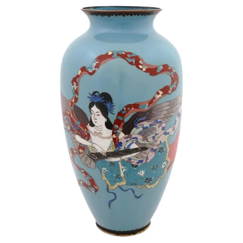 Large Antique Meiji Japanese Cloisonne Vase with Tennin