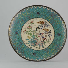 Large Antique Meiji Japanese Bronze Cloisonne Serving Plate
