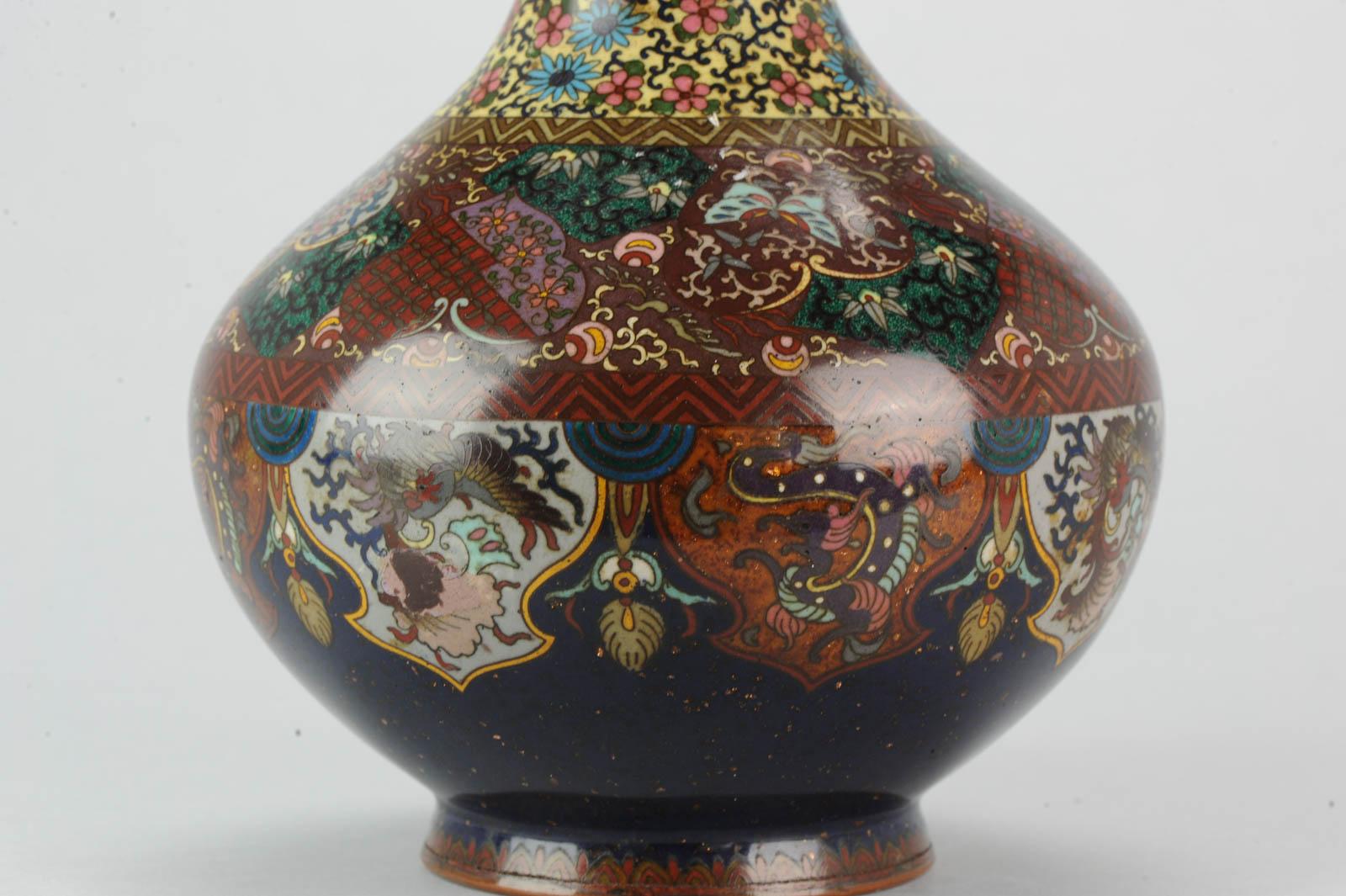 Large Antique Meiji Japanese Bronze Cloisonne Vase Cranes Glaze Vase Japan 7